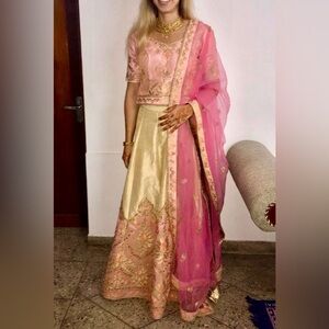 Pink and Gold Embroidered Lehenga Set